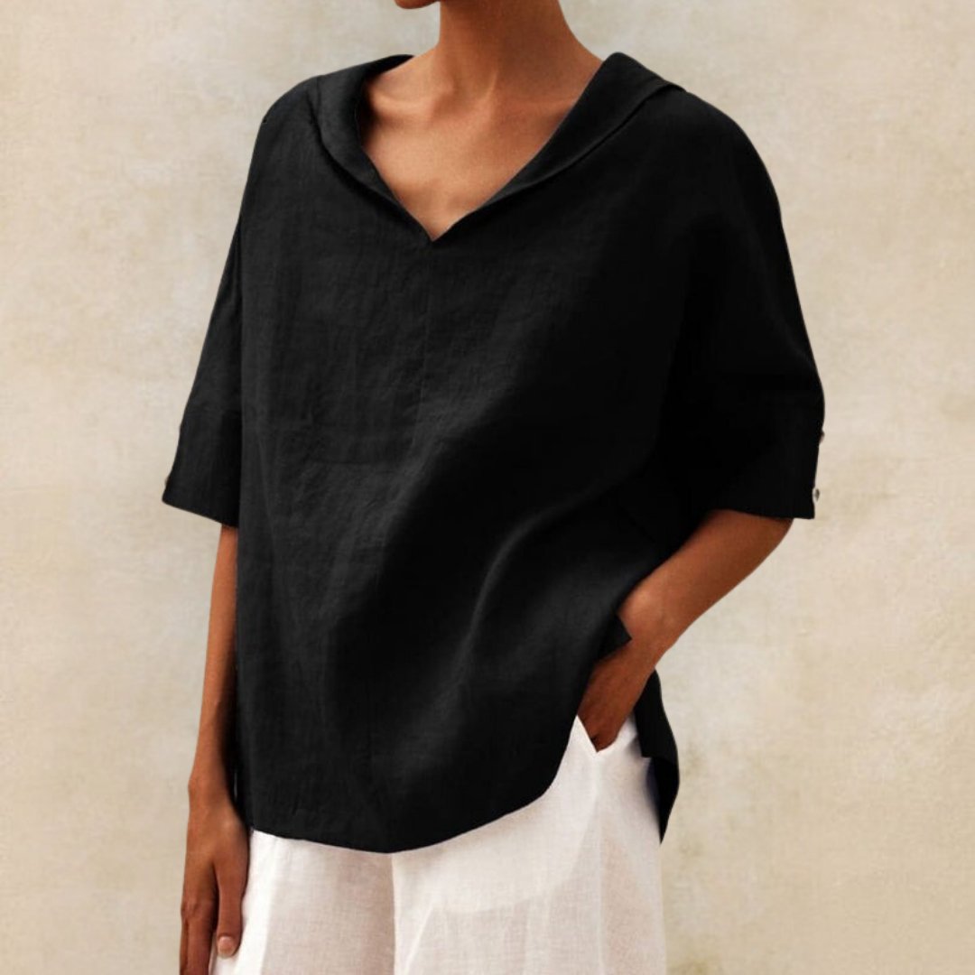 Camicia casual da donna in lino con scollo a V - camicetta dalla vestibilità rilassata per tutti i giorni
