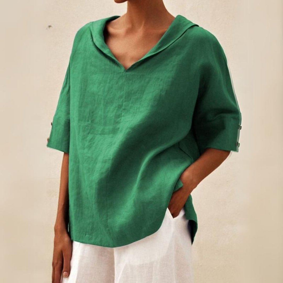 Camicia casual da donna in lino con scollo a V - camicetta dalla vestibilità rilassata per tutti i giorni