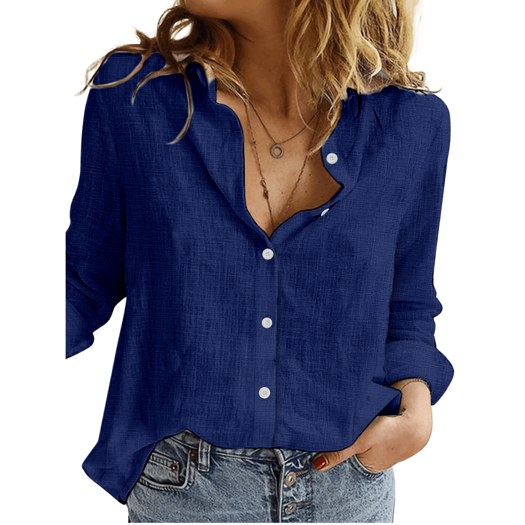 Blusa lino donna con bottoni stile casual traspirante