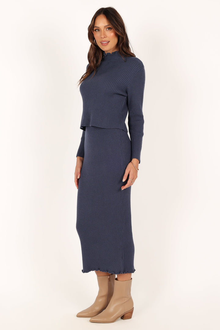 CONJUNTO ELEGANTE DE CUELLO ALTO CON FALDA LARGA PARA MUJER