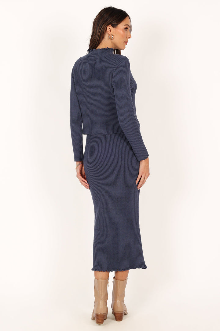 CONJUNTO ELEGANTE DE CUELLO ALTO CON FALDA LARGA PARA MUJER