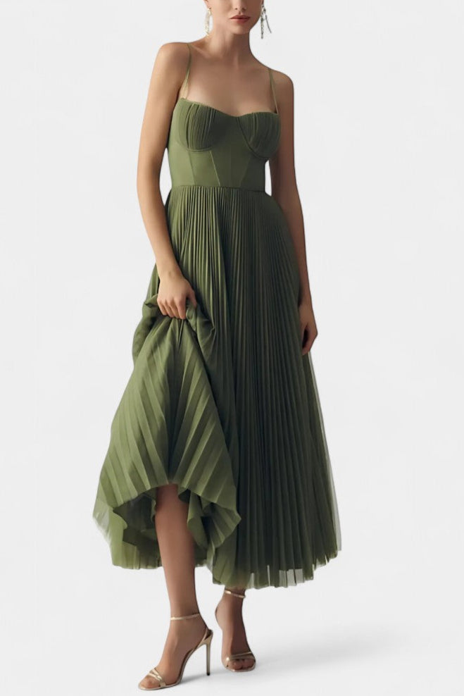 Ottilie Vestido de Chiffon Plisado con Corsé Esculpido y Escote Corazón