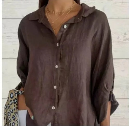 Camicia donna 100% lino maniche lunghe vestibilità morbida