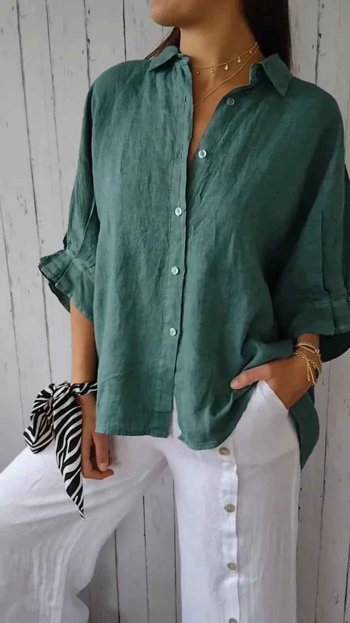 Camicia donna 100% lino maniche lunghe vestibilità morbida