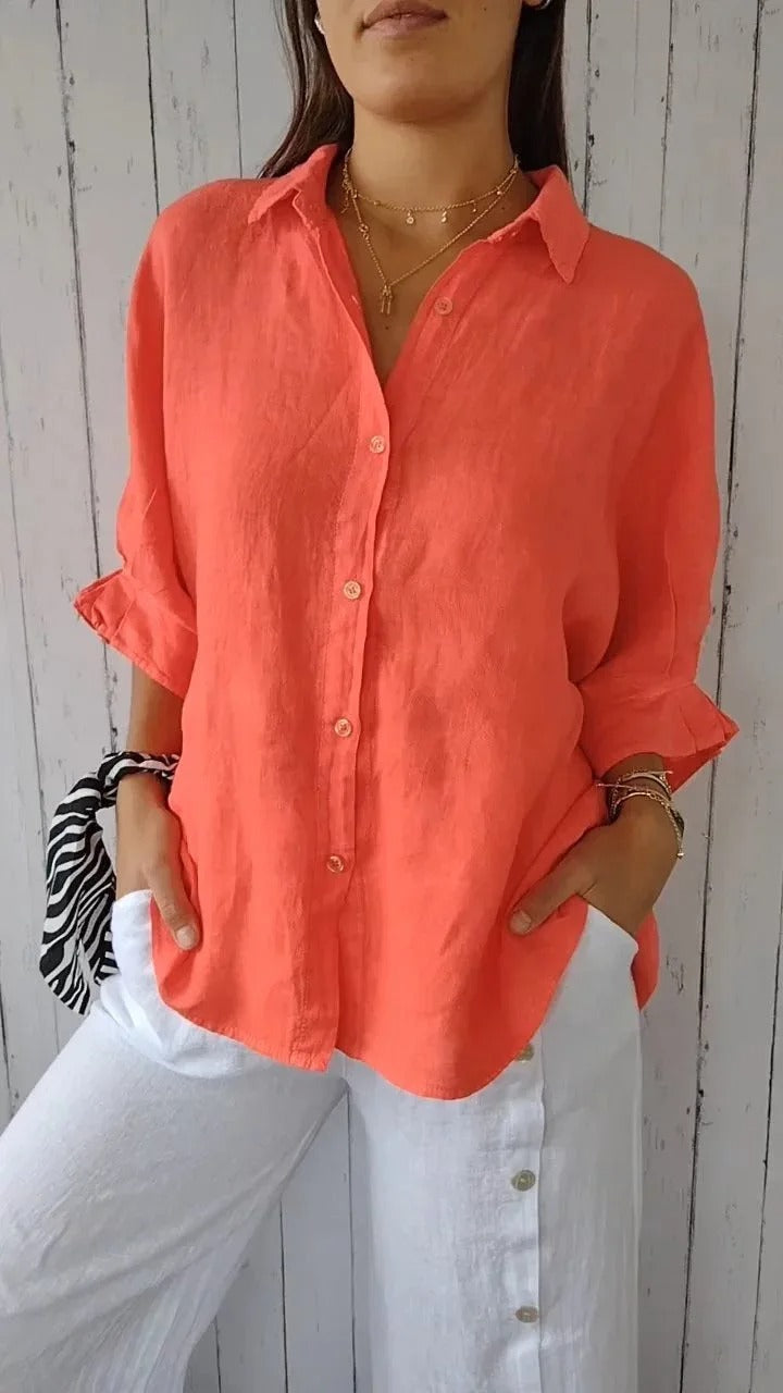 Camicia donna 100% lino maniche lunghe vestibilità morbida
