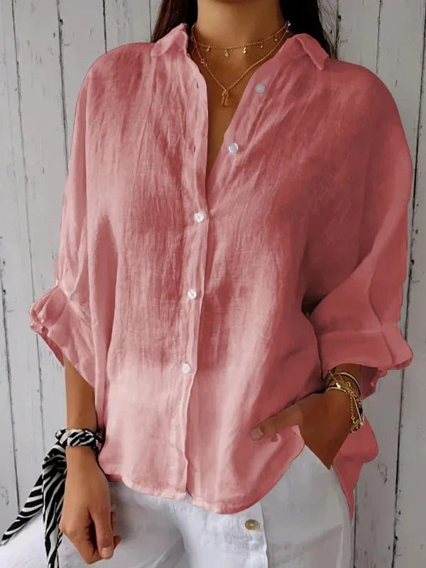 Camicia donna 100% lino maniche lunghe vestibilità morbida