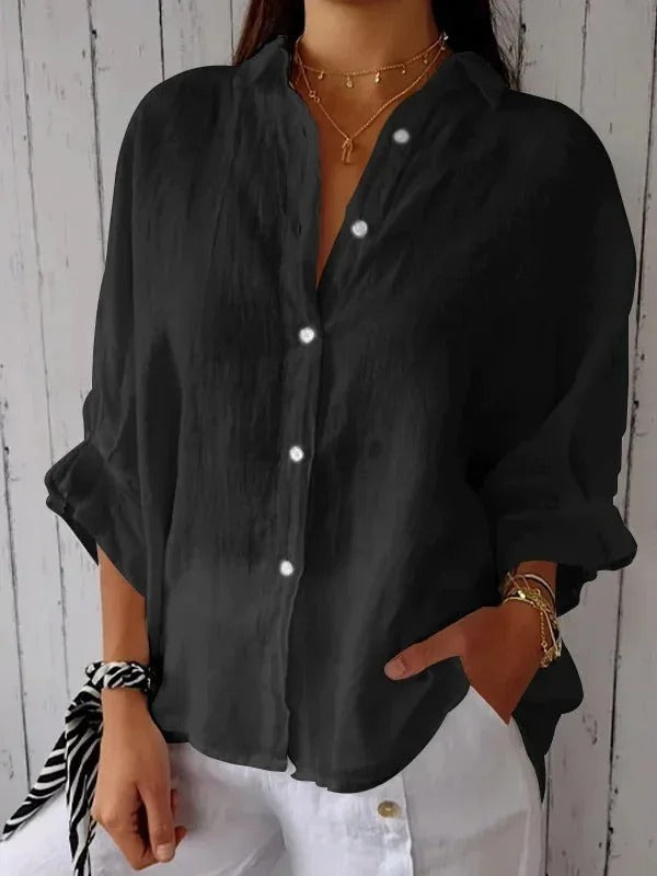 Camicia donna 100% lino maniche lunghe vestibilità morbida