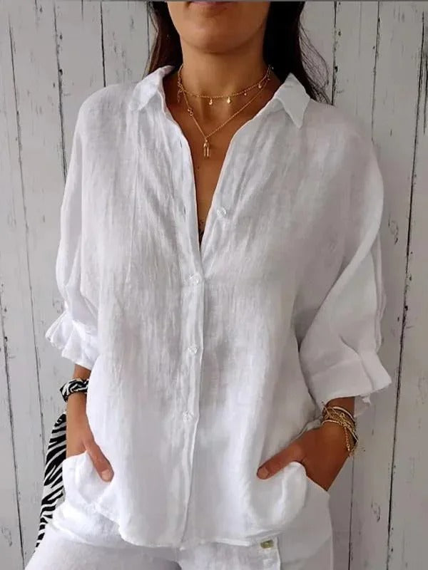 Camicia donna 100% lino maniche lunghe vestibilità morbida
