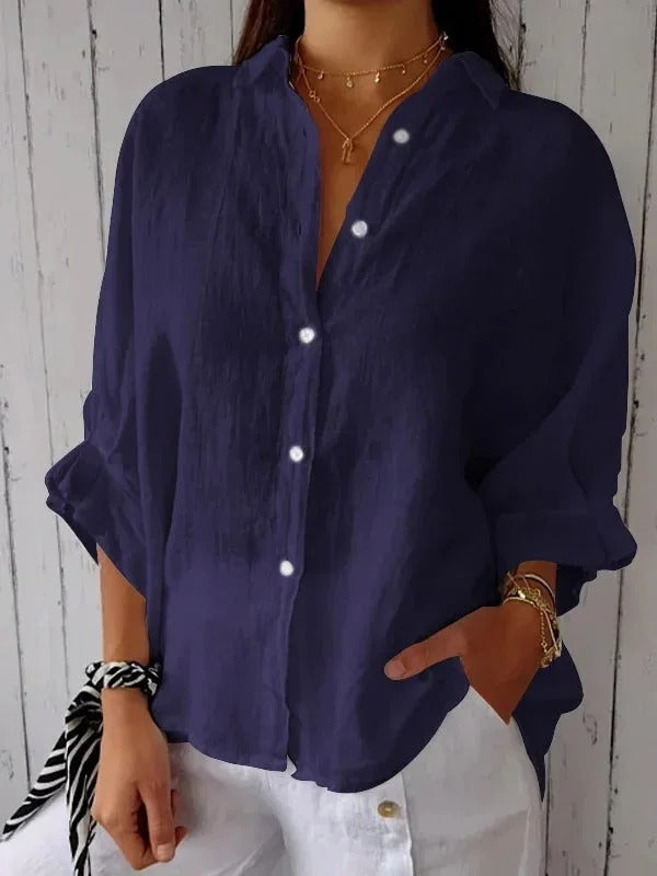 Camicia donna 100% lino maniche lunghe vestibilità morbida